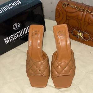 Brown Quilted Mule Sandals